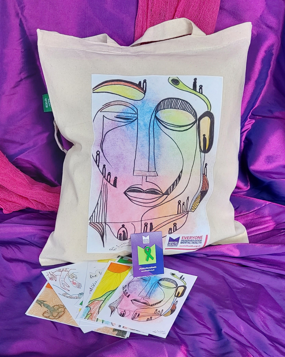 Postcards, Tote bag and Pin Badge bundle