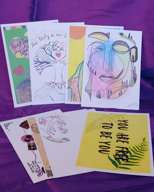 Postcards designed by participants from our Refugee Programme