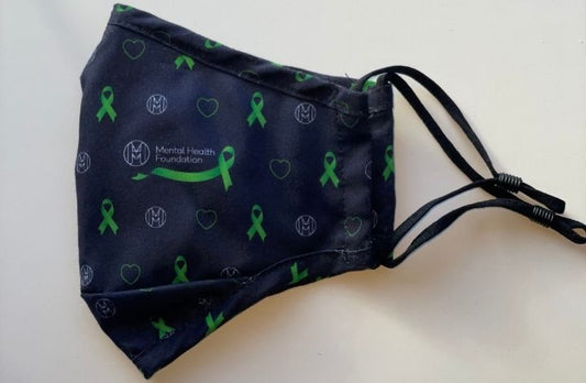 Face covering showing MHF logo